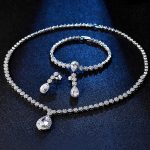 Hadskiss Jewelry Set for Women, Necklace Dangle Earrings Bracelet Set, White Gold Plated Jewelry Set with White AAA Cubic Zirconia, Allergy Free Wedding Party Jewelry for Bridal Bridesmaid - Image 3